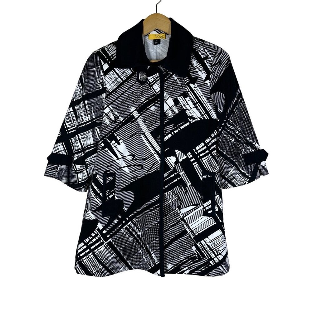 St. John SoCa 3/4 Sleeve Printed Swing Coat Womens Size P Old Money Rich Auntie